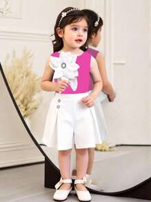 Bộ quần áo thời trang cho bé gái, áo vest cổ tròn và quần short xếp ly họa tiết hoa 3D, bộ quần áo mùa hè cho bé gái, bộ quần áo ngắn màu trắng cho bé gái 2 tuổi, bộ quần áo mùa hè cho bé gái, trang phục mùa hè cho bé gái, đám cưới, tiệc tùng, vũ hội, sinh nhật, halloween, tốt nghiệp - Nhiều màu - Xem 1