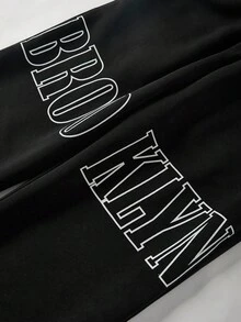 SHEIN 2pcs Kids/Tween Boys Black Summer Streetwear School Back-To-School Brooklyn Outfit Set Letter Print Graphic Short Sleeve T-Shirt And Flared Pants - Multicolor - View 6