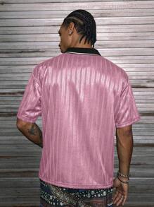 AXEPEAK Men's Summer Fashion Letter Graphic Short Sleeve Polo Shirt, Emo, 2000s Style - Pink - View 2