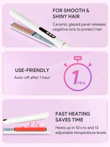 JMMO 直发器，直发器平板夹和卷发器二合一，适合所有发型，直发器卷发器二合一美发造型工具，13 档可调温度和温度记忆，1 小时自动关闭持久造型，适合男女沙龙使用，美容和个人护理必备工具 - 美国插头 - 白色 - 查看 2