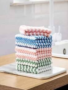 1 pieza Paño de cocina de felpa coral de color aleatorio, para cocina, baño, hogar, proveedores de artículos del hogar - Rosa - Ver 6