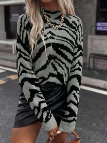 EMERY ROSE Fashionable Commuter Contrast Color Dropped Shoulder Sweater Fall Winter Cloth For Women - Multicolor - View 3