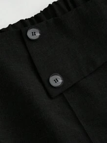 SHEIN Tall 大码女式优雅百搭纽扣装饰简约办公/通勤西装裤 - 黑色 - 查看 7