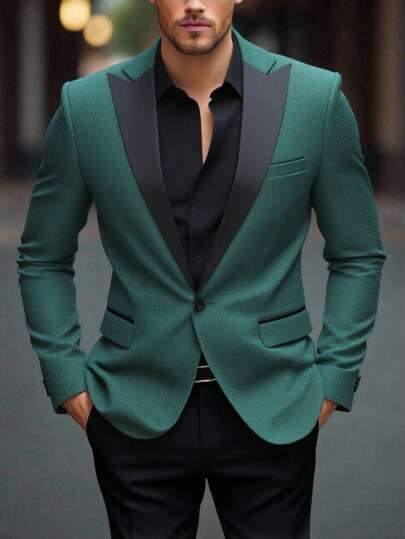 Manfinity Bizformal 男士撞色翻领长袖休闲西装外套，Old Money