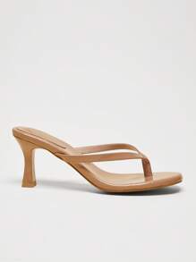 SHUZIA Sandal gót vuông đế PU tối giản cho nữ - Màu be - Xem 3