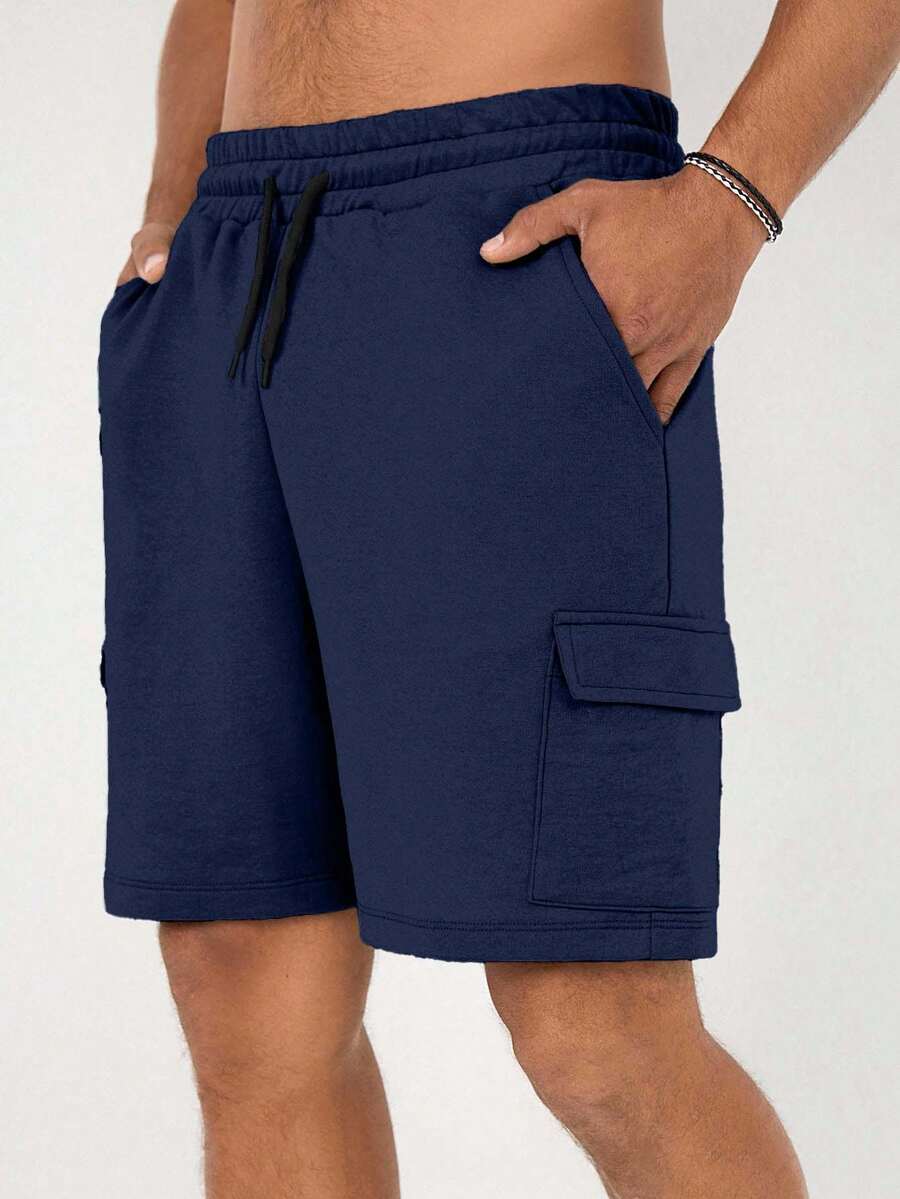 EURMUSE Men Cargo Pocket Drawstring Elastic Waist Regular Short - Navy Blue - View 1