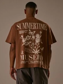 Musero Camiseta de manga corta con gráfico de jersey oversize, hombros caídos, para capas en primavera y verano - Marrón - Ver 4