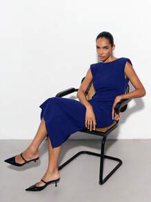 Maija Women's Simple Elegant Sleeveless Midi Dress, Blue, Suitable For Spring/Summer, Holiday, Party, Wedding Guest Christmas Clothes Formal Dresses For Wedding Guest Modest Dresses Party Dress Elegant Dresses For Party