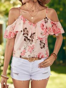 KARISMINA Summer Women's Romantic Vacation Camisole Shirt With Ruffle Neckline,Sleeveless Tops