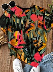 EMERY ROSE Plus Size Women's Cool Tiger Print Graphic Tees,Casual Summer Women Tops - Multicolor - View 2