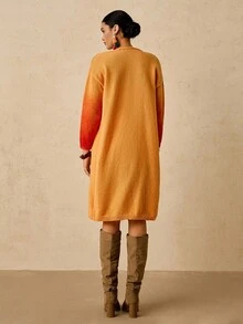 SHEIN VCAY Plus Size Women's Ombre Long Cardigan Sweater, Pockets, Loose & Comfortable, Autumn Winter - Multicolor - View 2