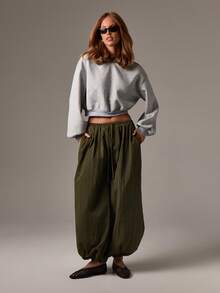 AiiRZ Áo hoodie crop top cỡ lớn thường ngày cho nữ, áo chui đầu có mũ rút dây, thời trang mùa thu đông, đồ mặc nhà, áo nỉ dài tay nhẹ, đồ mặc dạo phố cơ bản - Xám - Xem 3