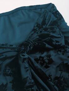 SHEIN PETITE Váy bó sát bodycon mini dáng lửng lưới mịn thời trang xuân/hè dành cho phụ nữ cao - Xanh đậm - Xem 4