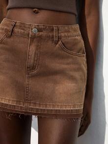 Maija Women's Denim Mini Skirt, Urban Chic Business Casual Streetwear Y2K Style, Suitable For Halloween, Christmas, Party, Music Festival - Brown - View 6