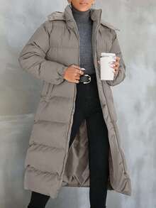EURMUSE Áo khoác mùa đông có mũ trùm đầu dành cho nữ - Màu Xám nhạt - Xem 1