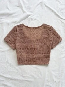 Soleia Top tricot deschis cu cravată cu ciucuri