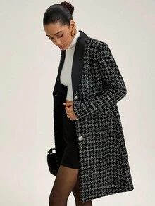 GENKIRA Vestido largo de mujer con manga larga, diseño de lujo con parches de satén, cuello negro, botones de metal dorado decorativos y estilo vintage para uso diario - Negro - Ver 4
