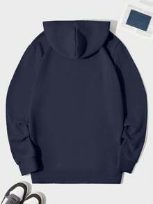 EURMUSE Men's Slogan Print Loose Fit Casual Hoodie Sweatshirt - Navy Blue - View 2
