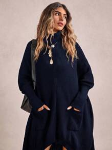 Freevana Suéter informal de talla grande con bolsillos y dobladillo asimétrico, para fiestas, festivales de música, uso en casa, eventos de regreso a la escuela, regalos y compras. Ropa de invierno, suéteres de otoño, estilo occidental, ropa de otoño para mujeres