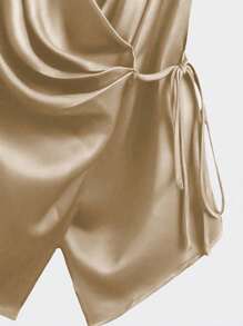 Franclia Women's Fashionable Solid Color Deep V-Neck Tie Wrap Shirt - Khaki - View 4