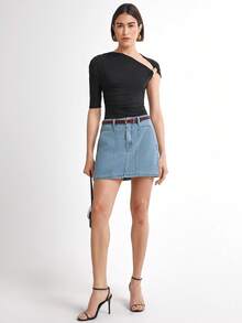 Daynim Women's Casual Vacation Denim Mini Skirt  Loose Wide Leg - Light Wash - View 5