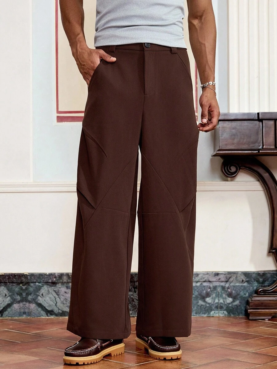 SWAVVY Pantalon long décontracté et ample pour hommes - Marron - Voir 1
