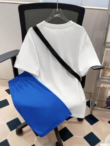 SHEIN 3 件套青少年男孩运动休闲学院风短袖上衣、短裤和斜挎包，春夏