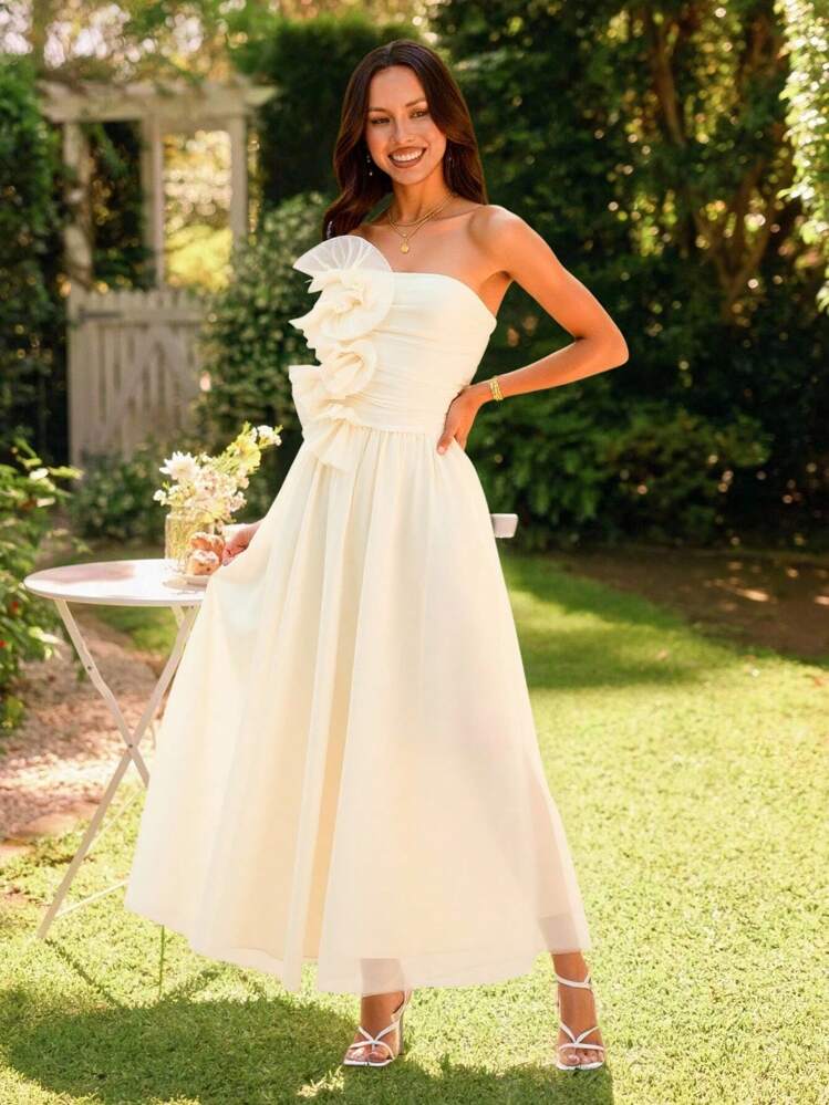 KARISMINA Vestido midi de unicolor para mujer, minimalista y de moda, adecuado para el verano - Albaricoque - Añade 4