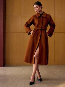 MOTF PREMIUM 斜口袋扣带大衣 - 棕色 - 查看 2