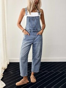 EMERY ROSE Women's Denim Jumpsuit With Bib And Braces, Fashionable Summer Outfit - Blue - View 1