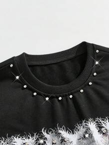 ROMWE MEN Street Life Men's Sparkling Diamond Character Print Short Sleeve T-Shirt, Loose Cropped Style, 2000s Style - Black - View 4