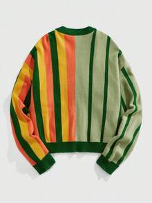 ROMWE MEN Prep Men's Colorful Striped Knit Sweater Cardigan, Retro College Style , Fall Winter - Multicolor - View 2