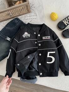 SHEIN 秋冬童装男童赛车手赛车夹克 - 黑色 - 查看 5