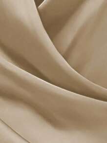 Franclia Women's Fashionable Solid Color Deep V-Neck Tie Wrap Shirt - Khaki - View 5