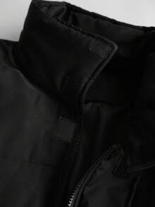 Manfinity Hypemode 男士时尚百搭纯色立领户外风衣夹克，冬季黑色羽绒夹克黑色拉链夹克羽绒夹克宽松羽绒夹克黑色冬季夹克宽松夹克 Techwear 夹克 Y2k 夹克黑色夹克，秋季 - 黑色 - 查看 4