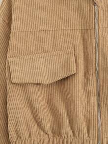 Tween Girl Loose Casual Drop Shoulder Hooded Cropped Corduroy Jacket,In Fall/Winter - Camel - View 6