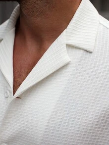 Manfinity CasualCool 男士格子纯色提花短袖衬衫+抽绳松紧腰裤，夏季男士必备单品 - 白色 - 查看 4