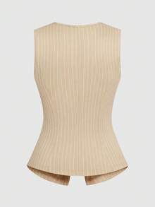 Sweetra 1 Set Black Single-Breasted Sleeveless Top And Pleated Wide-Leg Pants - Khaki - View 5