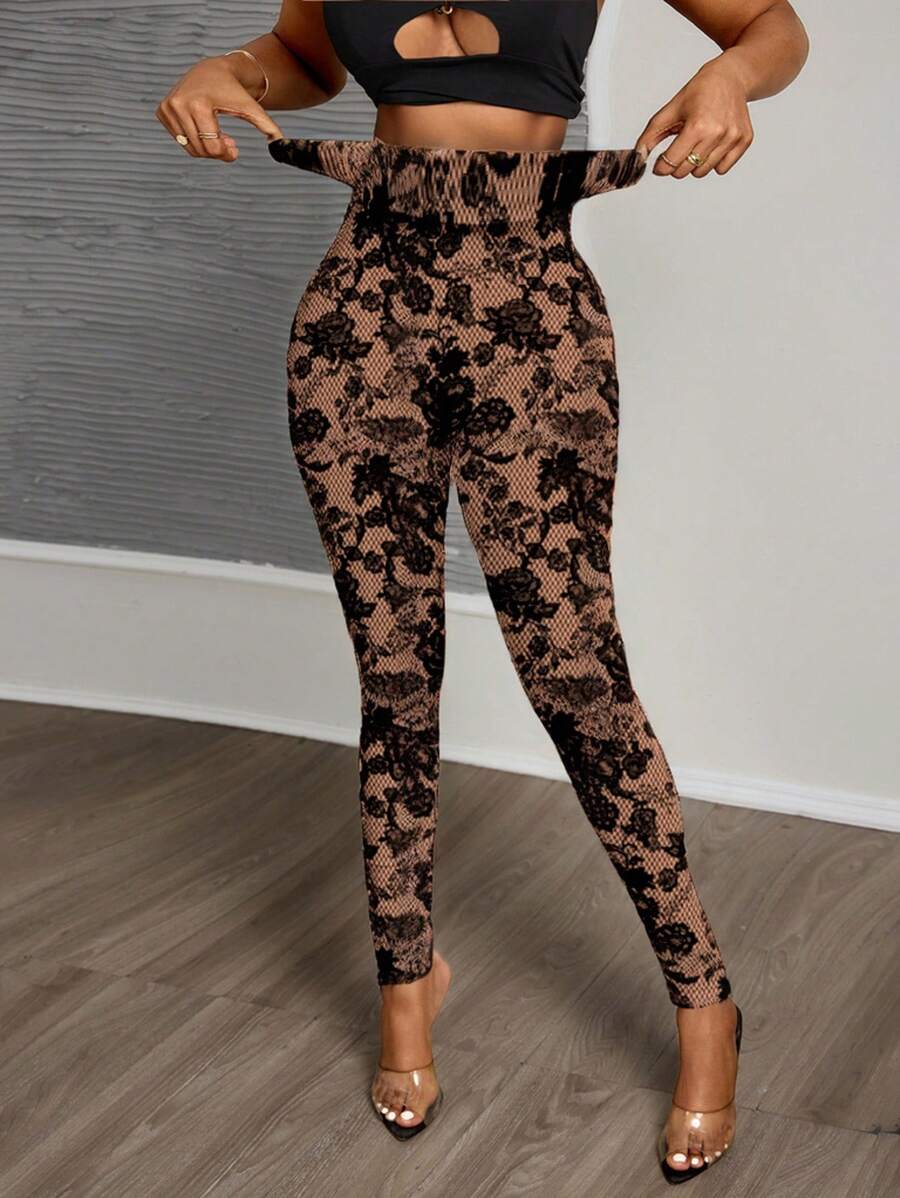 Slaydiva 复古蕾丝休闲针织紧身女式长款打底裤，适合夏季