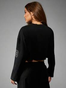 Missguided x Playboy 赛车俱乐部长袖短款 T 恤复古汽车俱乐部衬衫，带有赛车旗帜复古风格格子旗设计编号 53 秋冬街头服饰 - 黑色 - 查看 2