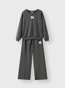 JNSQ 2 Stücke Jungen Lässig Outfit Set, beinhaltet locker sitzenden Rundhals Sweatshirt mit witzigem Zahlen-Muster und locker sitzende Jogginghose, geeignet für Herbst, Winter Alltagstragen, Outdoor Aktivitäten, Urlaub, Streetwear, Party und Lässig