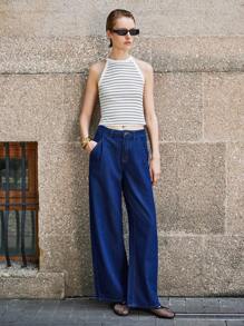 Lumivelle Business Casual Woman Women's Elegant Minimalist Fashion Slim Fit Black And White Striped Camisole Clothes For University - Black and White - View 5