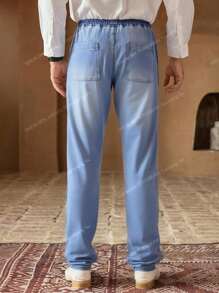 Manfinity VCAY Men's Casual Elastic Waist Wide Leg Jeans - Blue - View 3