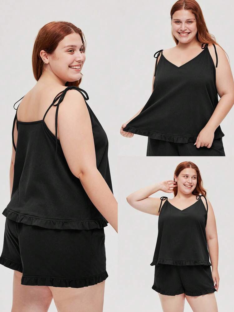 Plus Cotton V-Neck Camisole Top & Shorts Loungewear Pajama Set