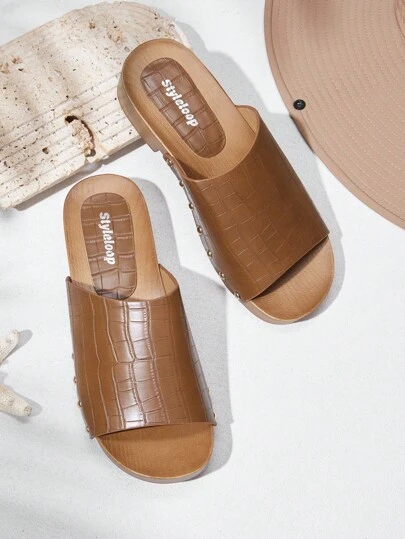 Styleloop Chocolate Brown High Heel Sandals, Woven Texture, Bohemian Style