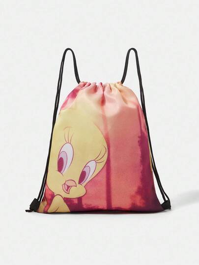 LOONEY TUNES X SHEIN 卡通图案抽绳背包，适合运动、健身、旅行、游泳、沙滩、健身训练包、男士、女士、女孩、男孩健身包、健身配件