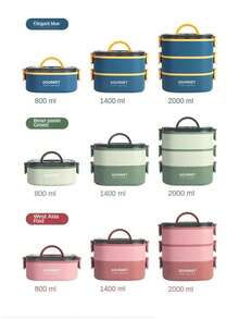 SHEIN 800/1400/2000 Milliliter Multi-Color Bento Box Set, Reusable, Leak-Proof Bento Box With Three Layers, No BPA Lunch Box, Insulated Bento Box, School Bento Box, Office Lunch Box, Travel Bento Box, Stackable, For Microwave, Dishwasher, And Refrigerator, Bento Box - Multicolor - View 11