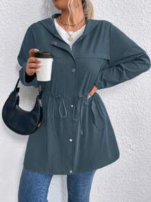 EMERY ROSE Plus Size Women Drawstring Waist Hooded Jacket Fall Winter Cloth For Women Autumn - Blue - View 6