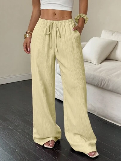Flirla Women's Solid Color Fashionable Long Pants, Suitable For Summer Fall Cloth For Women
