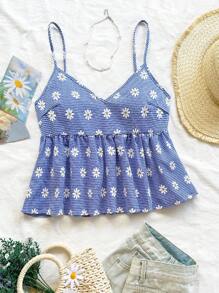 Soleia 印花荷葉擺吊帶上衣 - 藍白色 - 查看 5